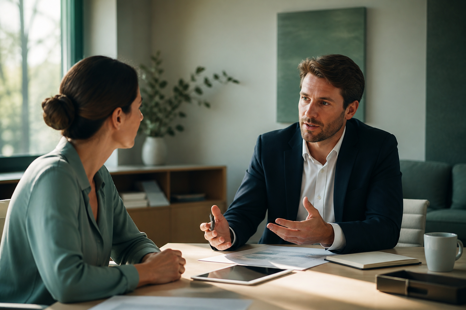 A PortoHR consultant in conversation with a client